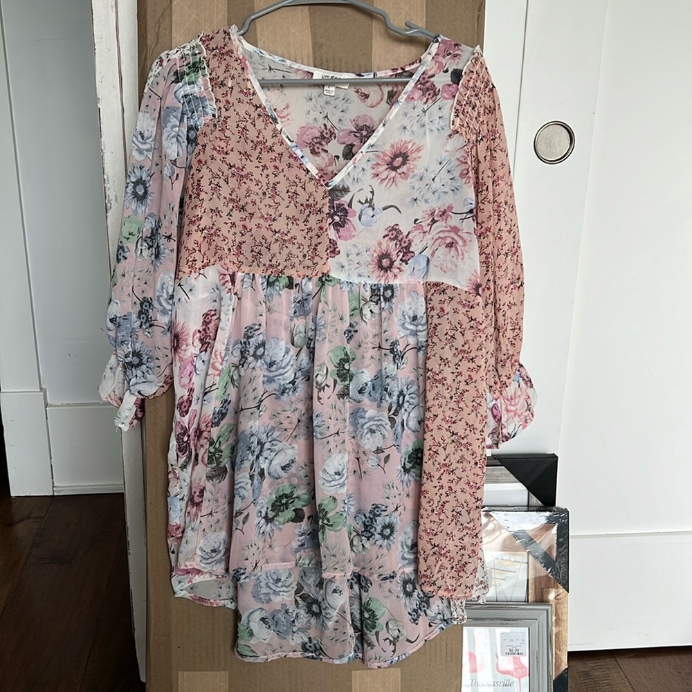 Flowy, floral women’s rayon patchwork top.